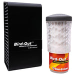 Bird-B-Gone Bird-Out aromatic bird repellent unit and clear cartridge shown side by side on white background