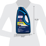 Blue BISSELL Hard Floor Sanitize bottle centered on a size-comparison diagram with height and width measurements