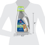 BISSELL Pet Pro OXY bottle shown against silhouette with product dimensions and green cap