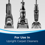 Three upright Bissell carpet cleaner machines shown above a banner reading for use in upright carpet cleaners