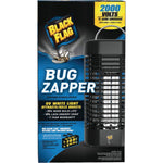 Retail box for Black Flag bug zapper showing product image, brand logo and 'Bug Zapper' text with feature callouts