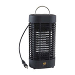 Black cylindrical Black Flag bug zapper with attached power cord and metal hanging loop shown on white background