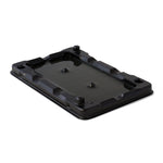 Angled studio photo of a single black plastic glue tray shown on a white background, highlighting tray shape and raised features