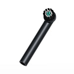 Photorealistic isolated black Quip Rev electric toothbrush head angled to show circular bristle pattern