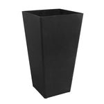 Tall tapered square black planter with a recycled slate texture on a white background