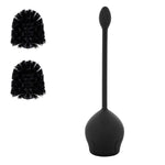 Black tulip-style toilet brush with base and two separate black replacement brush heads