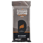 Front view of a Blackstone branded packet of pre-moistened cleaning cloths with visible 20 count label.