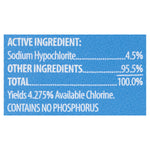 Close-up blue label panel listing active ingredient and percentages for the bleach product