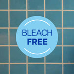 Circular light-blue badge reading BLEACH FREE over a tiled background, highlighting product claim