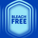 Blue badge graphic with layered shapes and prominent 'BLEACH FREE' text in the center