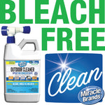 Product image and graphic proclaiming BLEACH FREE with a blue 'Clean' box and Miracle Brands logo