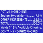 Close-up ingredient panel listing active ingredient sodium hypochlorite 7.5% and other ingredients percentage