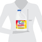 Graphic showing product scale with a Great Value bleach jug and a 10¼" height indicator against a mannequin silhouette