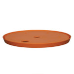 Orange circular Ups-A-Daisy planter insert shown flat on a white background, two drainage holes visible.