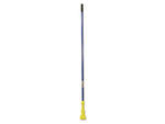 Vertical blue fiberglass mop handle with yellow gripper and black foam top on white background