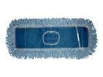 Flat blue looped cotton-blend mop head with reinforced rectangular backing and fringe