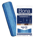Blue Bona dual-zone microfiber cleaning pad displayed next to its Bona branded packaging