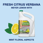 Bona 128 fl. oz. cleaner jug displayed with lemon and mint graphics and text describing fresh citrus verbena