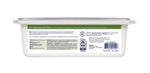 Rear label of a Bona plastic tub showing directions, ingredients panel, barcode and certification icons on white background