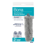 Front retail package of Bona High Performance reusable duster refill showing a single gray microfiber duster on a white and teal card.