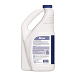 Rear view of white Bona hardwood floor cleaner jug showing back label text, directions and barcode