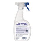 Rear view of a Bona hardwood floor cleaner spray bottle showing ingredient and usage text and barcode on the back label