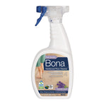 Front view of Bona hardwood floor cleaner spray bottle with label reading 'Bona Hardwood Floor Cleaner' and small lavender image