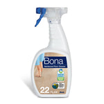 White trigger-spray bottle of Bona hardwood floor cleaner with product label and blue nozzle on white background