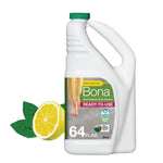 Bona hard-surface floor cleaner 64 fl. oz. white refill jug with green cap and lemon graphic beside it