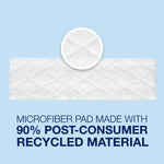 White rectangular microfiber pad with quilted pattern and callout stating 90% post-consumer recycled material