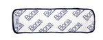 Underside view of a Bona microfiber cleaning pad showing repeating Bona logo on the backing