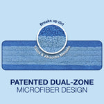 Close-up graphic of Bona dual-zone microfiber pad showing textured fibers and callout