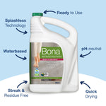 Large Bona refill jug on light background with arrows and callouts highlighting features like pH-neutral