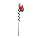 Bond black steel earth auger with spiral corkscrew blade, straight shaft and tied tag on white background