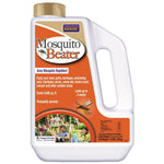 White plastic jug of Bonide Mosquito Beater granules with orange label and built-in handle