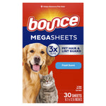 Tall vertical pack image of Bounce Megasheets with dog and cat artwork and Fresh Scent label