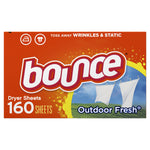 Orange Bounce Outdoor Fresh dryer sheet box showing 160 sheets and clothesline graphic