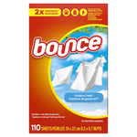 Front of a Bounce dryer sheet box with outdoor fresh artwork and hanging white laundry on a blue sky background