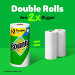 Green graphic showing a Bounty double roll equaling two regular rolls with text about double rolls being 2x bigger