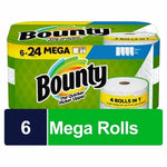 Packaged Bounty Select-A-Size paper towels mega rolls in green yellow branded retail wrap with quantity callout