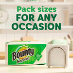 Bounty Napkins package displayed next to a metal napkin holder with headline ‘Pack sizes FOR ANY OCCASION’