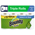 Packaged Bounty Select-A-Size paper towel multipack showing four triple rolls and green branded wrapper