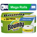 Packaged Bounty Select-A-Size paper towel multipack with green branding and a visible roll graphic on white background.