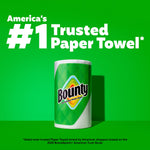 Single Bounty paper towel roll against a vivid green background with 'America's #1 Trusted Paper Towel' text