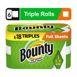 Packaged Bounty paper towels full sheets triple roll pack with green branded wrapper and logo