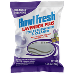Front of Bowl Fresh Lavender Plus toilet freshener pouch with purple branding and lavender graphic