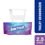 Single Bowl Fresh lavender-scented toilet deodorizer packet shown with white hanger and product callouts on a white background