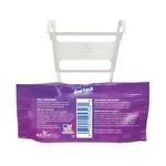 Rear view of a purple Bowl Fresh package showing barcode, usage text, safety warnings and a white plastic hanger