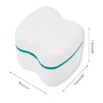 White braces storage case with teal trim, angled view with measurement arrows indicating dimensions.