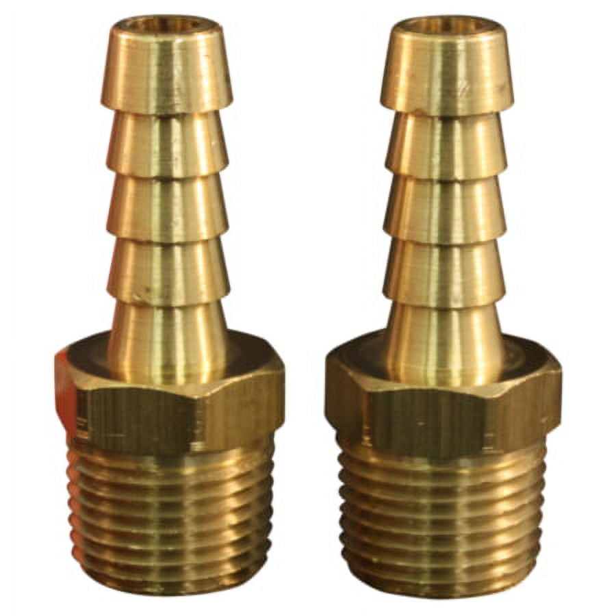 Two brass 3/8-inch male MNPT barbed hose end fittings shown side by side on a white background.